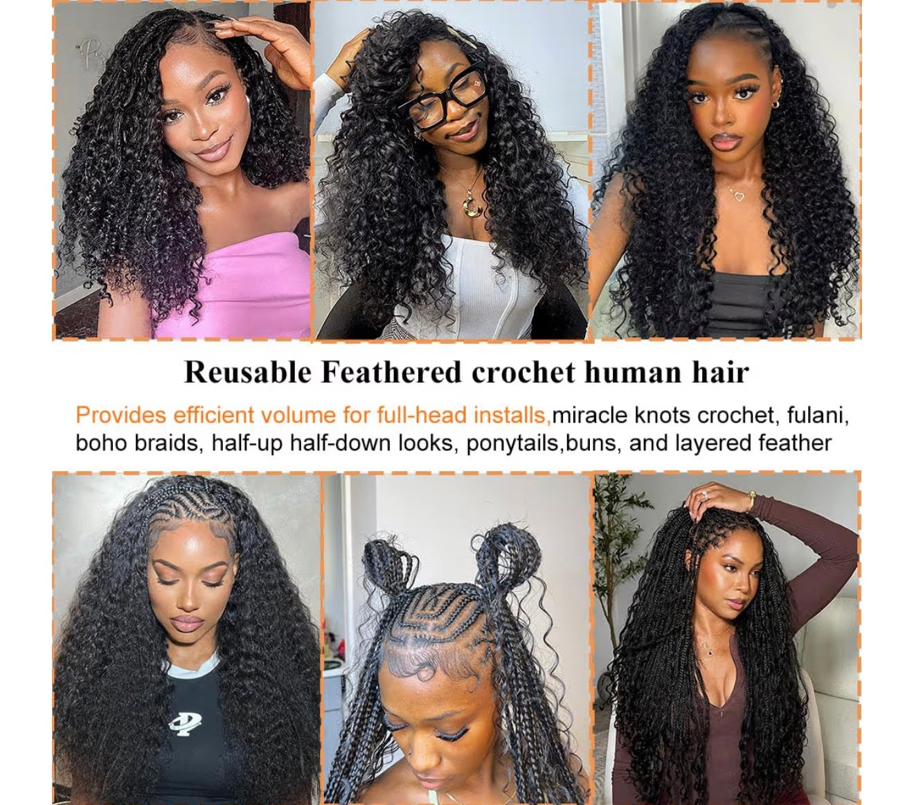 Indian Curly Feather Crochet Human Hair – Reusable